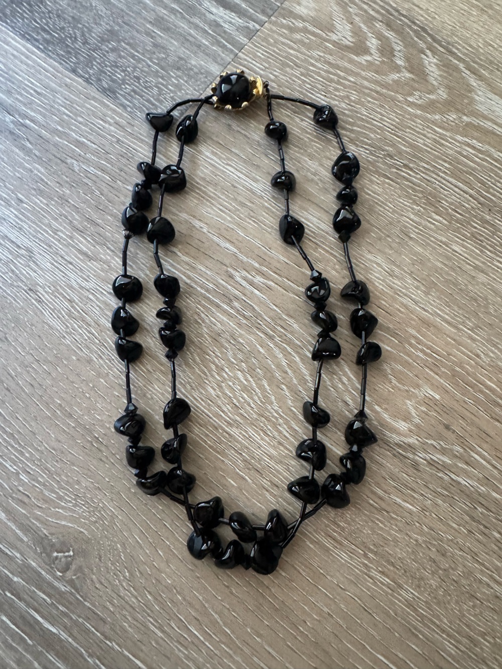 Black vintage glass beaded double strand necklace
